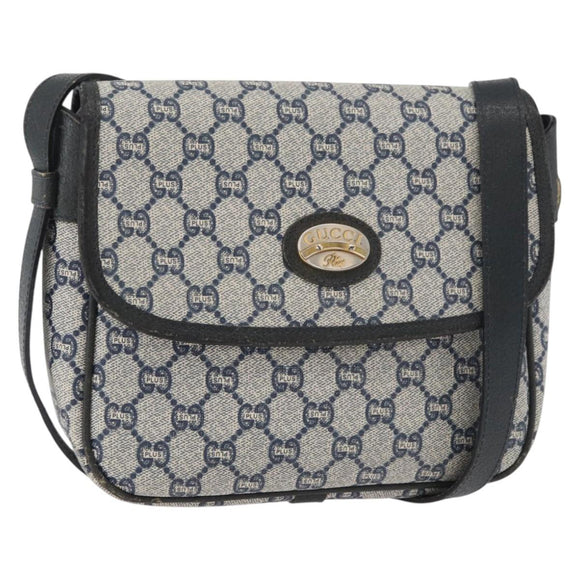 GUCCI GG Plus Supreme Shoulder Bag PVC Navy Gold Auth BA12541