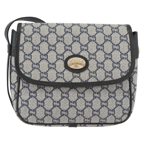 GUCCI GG Plus Supreme Shoulder Bag PVC Navy Gold Auth BA12541