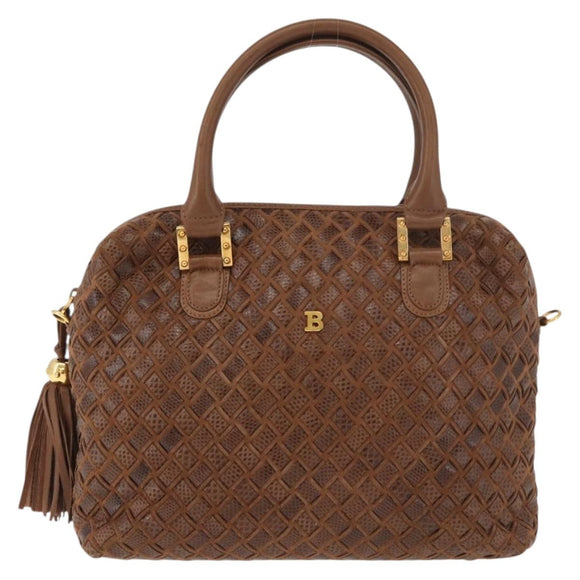 BALLY Hand Bag Leather Brown Gold Auth BA12542