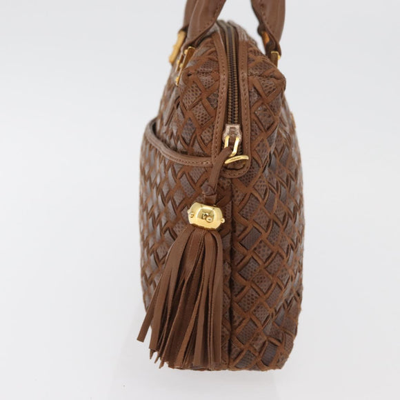 BALLY Hand Bag Leather Brown Gold Auth BA12542