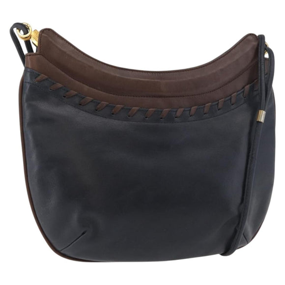 BALLY Shoulder Bag Leather Navy Gold Auth BA12544