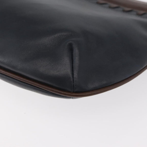 BALLY Shoulder Bag Leather Navy Gold Auth BA12544