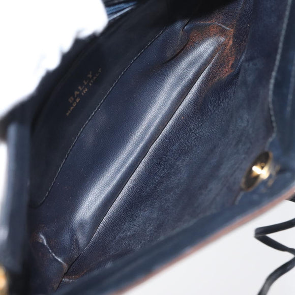 BALLY Shoulder Bag Leather Navy Gold Auth BA12544