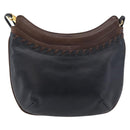 BALLY Shoulder Bag Leather Navy Gold Auth BA12544-2