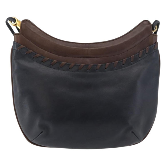 BALLY Shoulder Bag Leather Navy Gold Auth BA12544