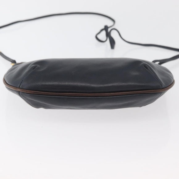 BALLY Shoulder Bag Leather Navy Gold Auth BA12544