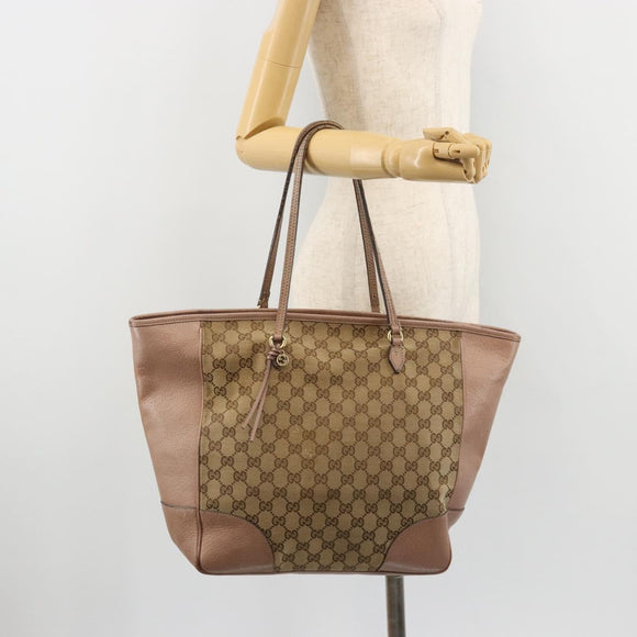 GUCCI GG Canvas Tote Bag Beige Gold 323671 Auth BA12545