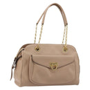 Salvatore Ferragamo Gancini Chain Tote Bag Leather Pink Gold Auth BA12546A-1