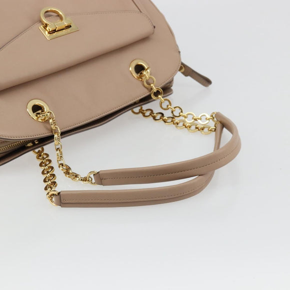 Salvatore Ferragamo Gancini Chain Tote Bag Leather Pink Gold Auth BA12546A
