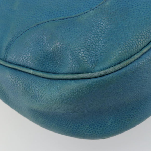 CHANEL Shoulder Bag Caviar Skin Blue Gold CC Auth BA12548A