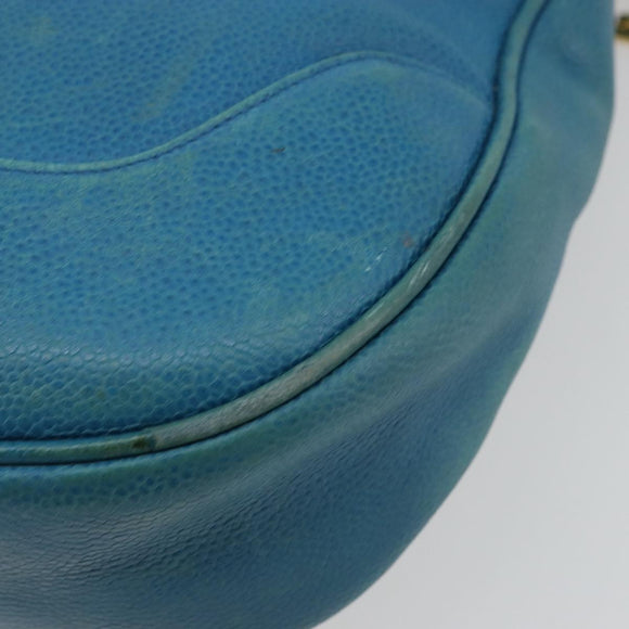 CHANEL Shoulder Bag Caviar Skin Blue Gold CC Auth BA12548A