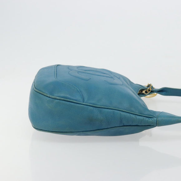 CHANEL Shoulder Bag Caviar Skin Blue Gold CC Auth BA12548A