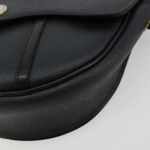 Christian Dior Honeycomb Canvas Shoulder Bag PVC Black Gold Auth BA12549