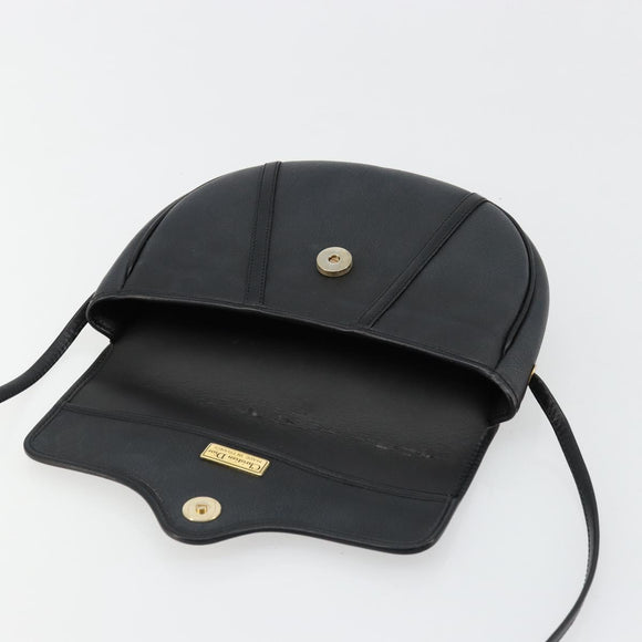 Christian Dior Honeycomb Canvas Shoulder Bag PVC Black Gold Auth BA12549