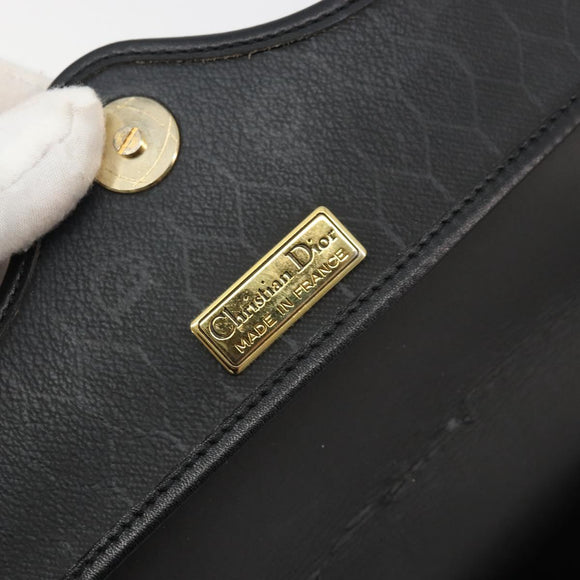 Christian Dior Honeycomb Canvas Shoulder Bag PVC Black Gold Auth BA12549