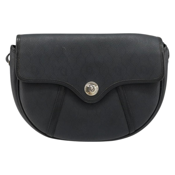 Christian Dior Honeycomb Canvas Shoulder Bag PVC Black Gold Auth BA12549