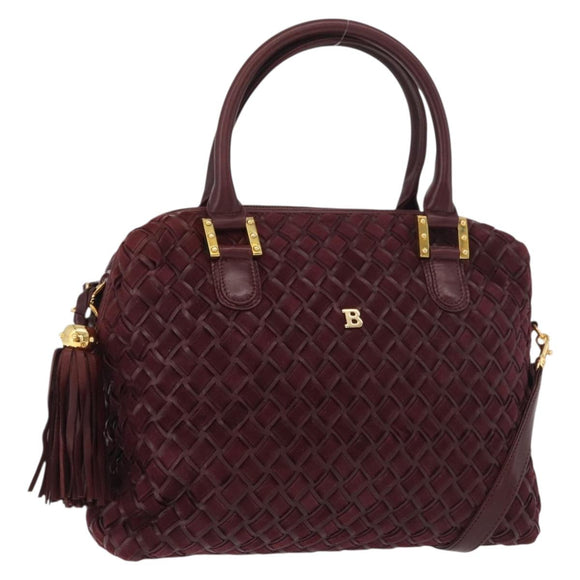 BALLY Hand Bag Suede 2way Bordeaux Gold Auth BA12551A