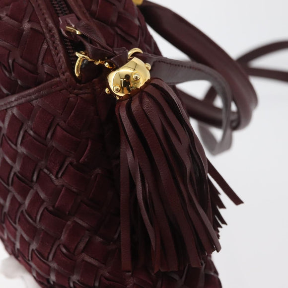 BALLY Hand Bag Suede 2way Bordeaux Gold Auth BA12551A