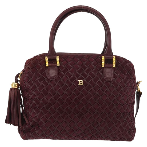 BALLY Hand Bag Suede 2way Bordeaux Gold Auth BA12551A