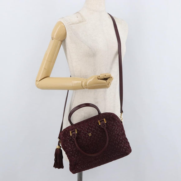 BALLY Hand Bag Suede 2way Bordeaux Gold Auth BA12551A