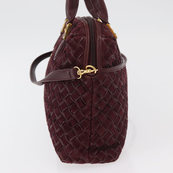 BALLY Hand Bag Suede 2way Bordeaux Gold Auth BA12551A
