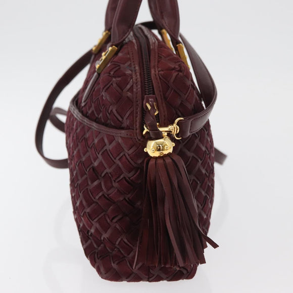 BALLY Hand Bag Suede 2way Bordeaux Gold Auth BA12551A