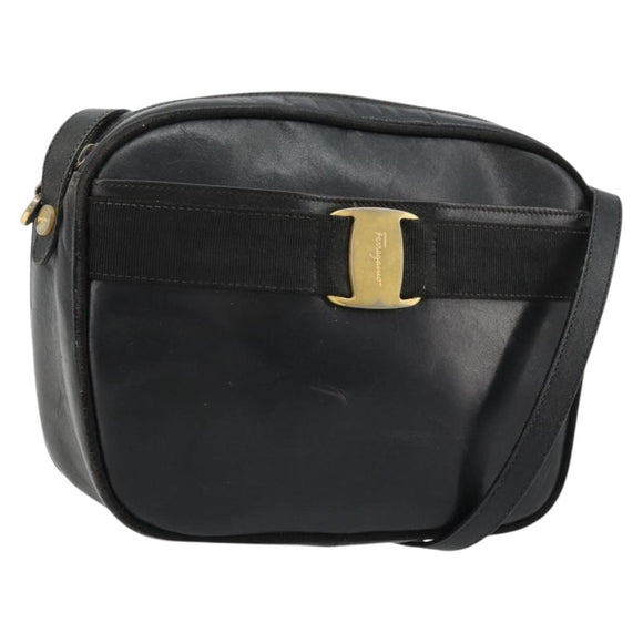 Salvatore Ferragamo Vala Shoulder Bag Leather Black Gold Auth BA12552
