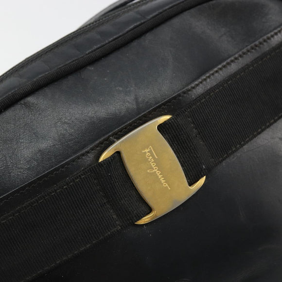 Salvatore Ferragamo Vala Shoulder Bag Leather Black Gold Auth BA12552
