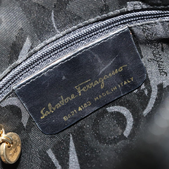 Salvatore Ferragamo Vala Shoulder Bag Leather Black Gold Auth BA12552