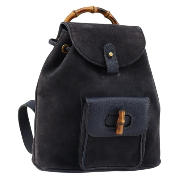 GUCCI Bamboo Backpack Suede Navy Gold 003 2034 0030 Auth BA12560