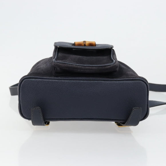 GUCCI Bamboo Backpack Suede Navy Gold 003 2034 0030 Auth BA12560