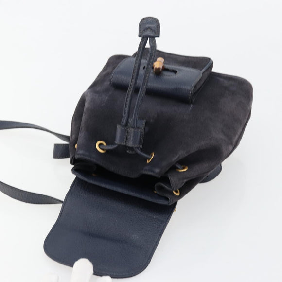 GUCCI Bamboo Backpack Suede Navy Gold 003 2034 0030 Auth BA12560