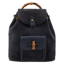 GUCCI Bamboo Backpack Suede Navy Gold 003 2034 0030 Auth BA12560-2