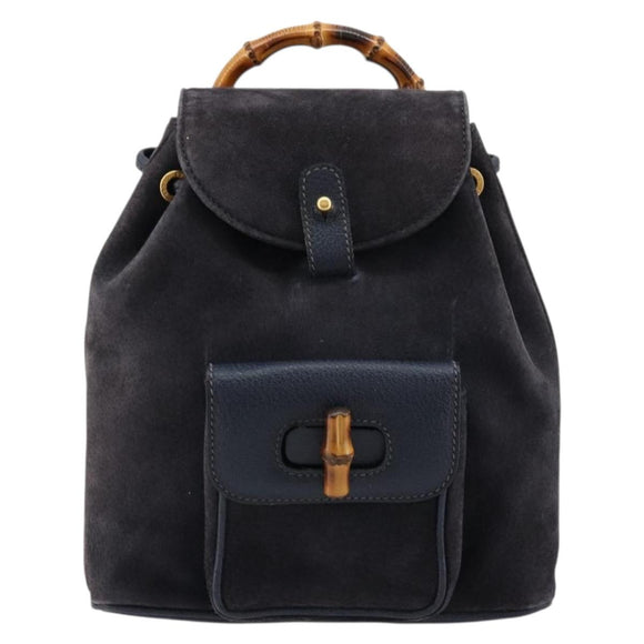 GUCCI Bamboo Backpack Suede Navy Gold 003 2034 0030 Auth BA12560