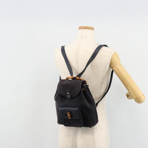 GUCCI Bamboo Backpack Suede Navy Gold 003 2034 0030 Auth BA12560