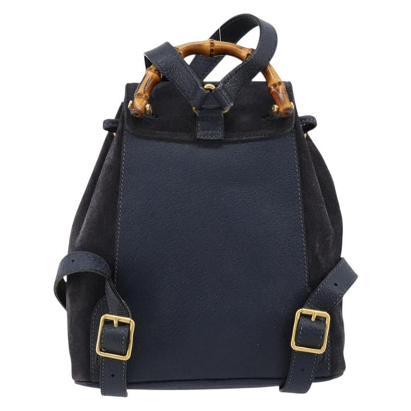 GUCCI Bamboo Backpack Suede Navy Gold 003 2034 0030 Auth BA12560