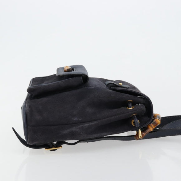 GUCCI Bamboo Backpack Suede Navy Gold 003 2034 0030 Auth BA12560