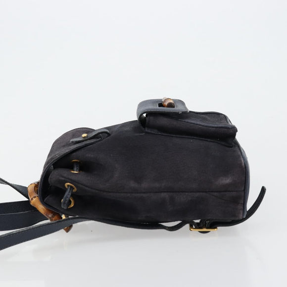 GUCCI Bamboo Backpack Suede Navy Gold 003 2034 0030 Auth BA12560