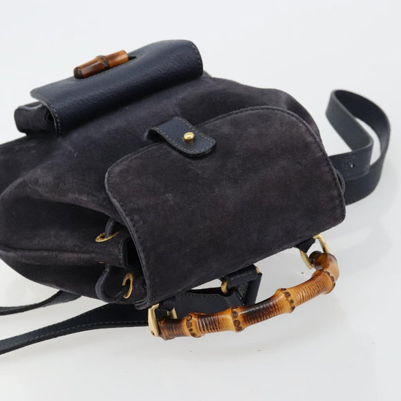 GUCCI Bamboo Backpack Suede Navy Gold 003 2034 0030 Auth BA12560