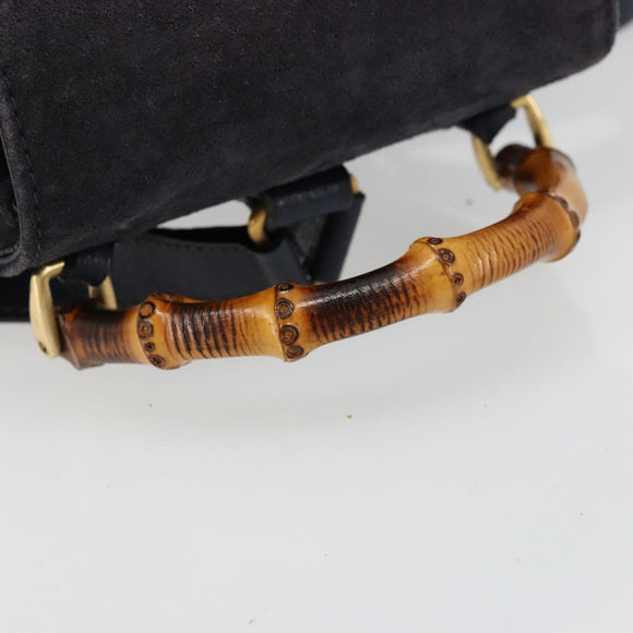 GUCCI Bamboo Backpack Suede Navy Gold 003 2034 0030 Auth BA12560