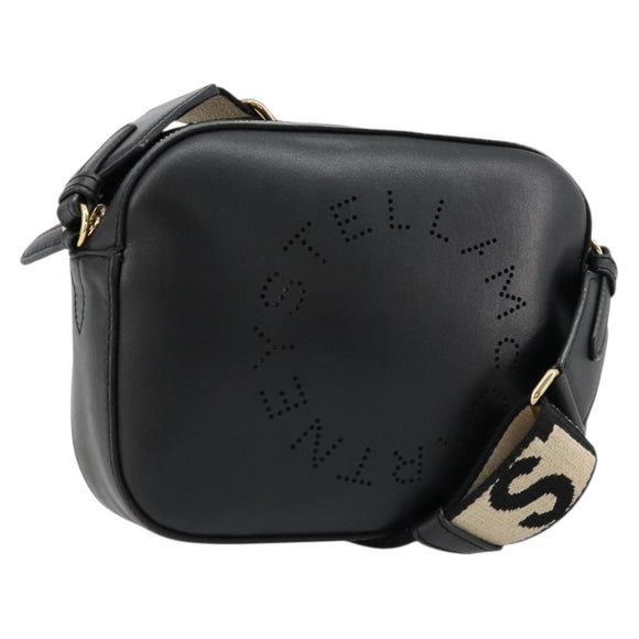 Stella MacCartney Shoulder Bag Leather Black Gold Auth BA12564