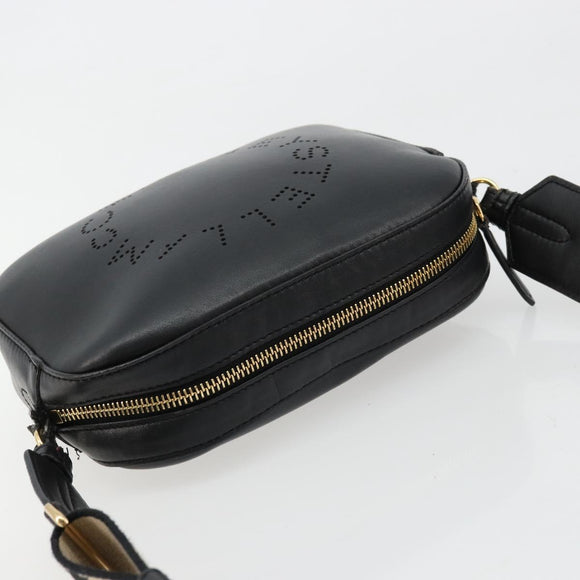 Stella MacCartney Shoulder Bag Leather Black Gold Auth BA12564