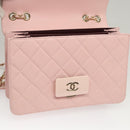 CHANEL Matelasse 25 Single Flap Chain Bag Caviar Skin Pink CC Auth BA1256AM-21