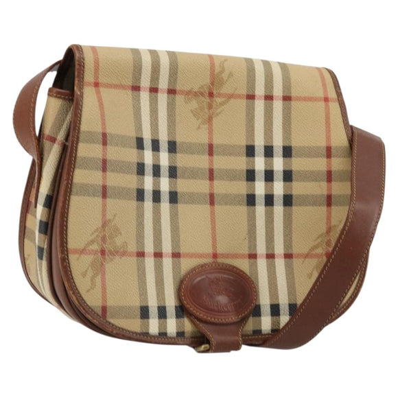 Burberrys Nova Check Shoulder Bag PVC Beige Gold Auth BA12570