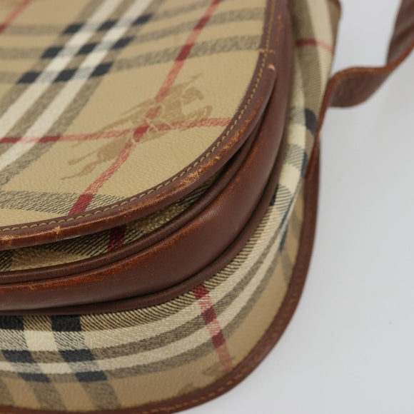 Burberrys Nova Check Shoulder Bag PVC Beige Gold Auth BA12570