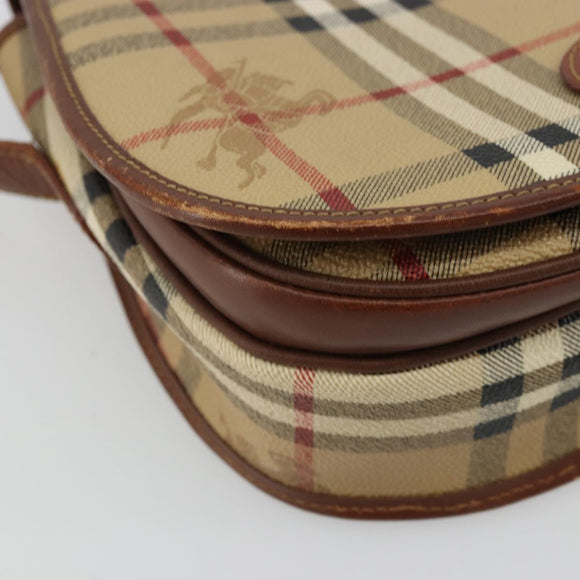 Burberrys Nova Check Shoulder Bag PVC Beige Gold Auth BA12570