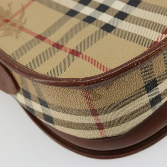 Burberrys Nova Check Shoulder Bag PVC Beige Gold Auth BA12570