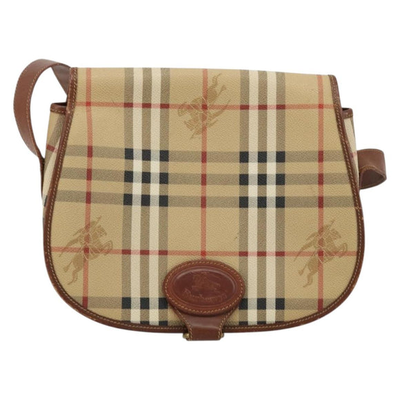 Burberrys Nova Check Shoulder Bag PVC Beige Gold Auth BA12570