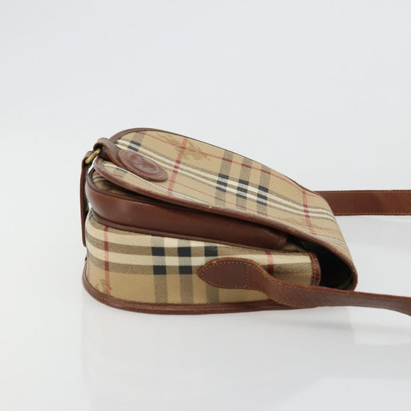 Burberrys Nova Check Shoulder Bag PVC Beige Gold Auth BA12570