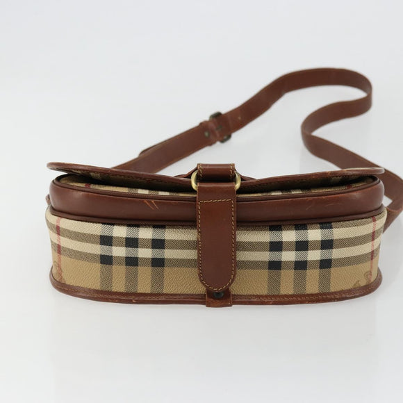 Burberrys Nova Check Shoulder Bag PVC Beige Gold Auth BA12570